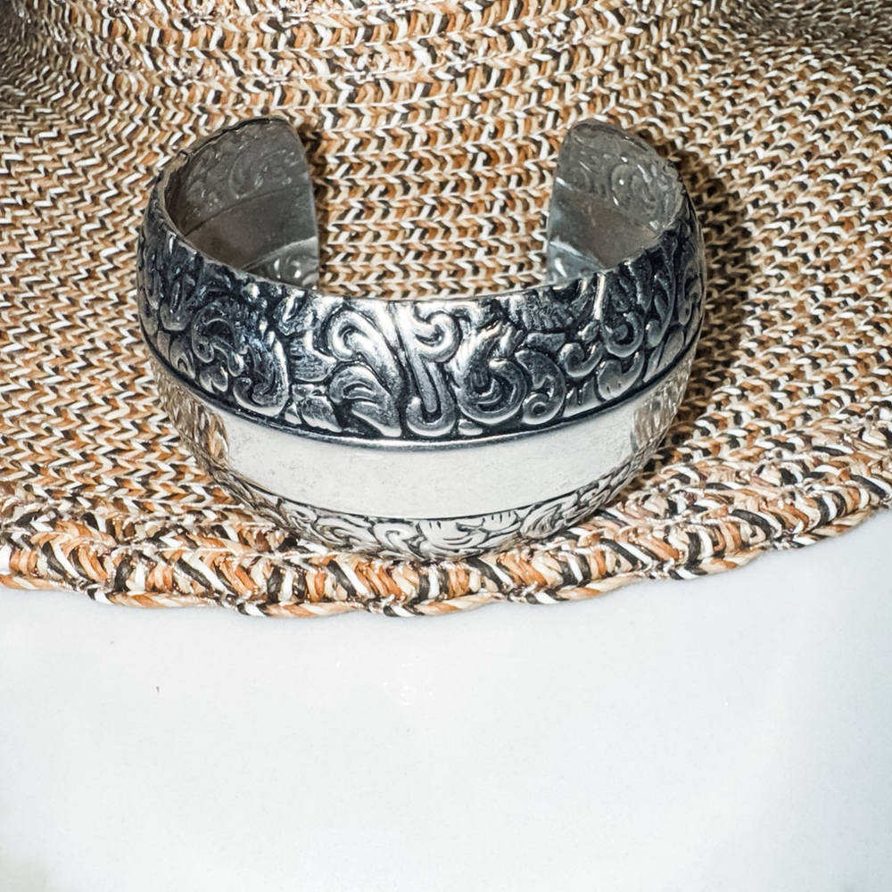 Lia Sophia Concorde Embossed Silver Tone Cuff Bracelet